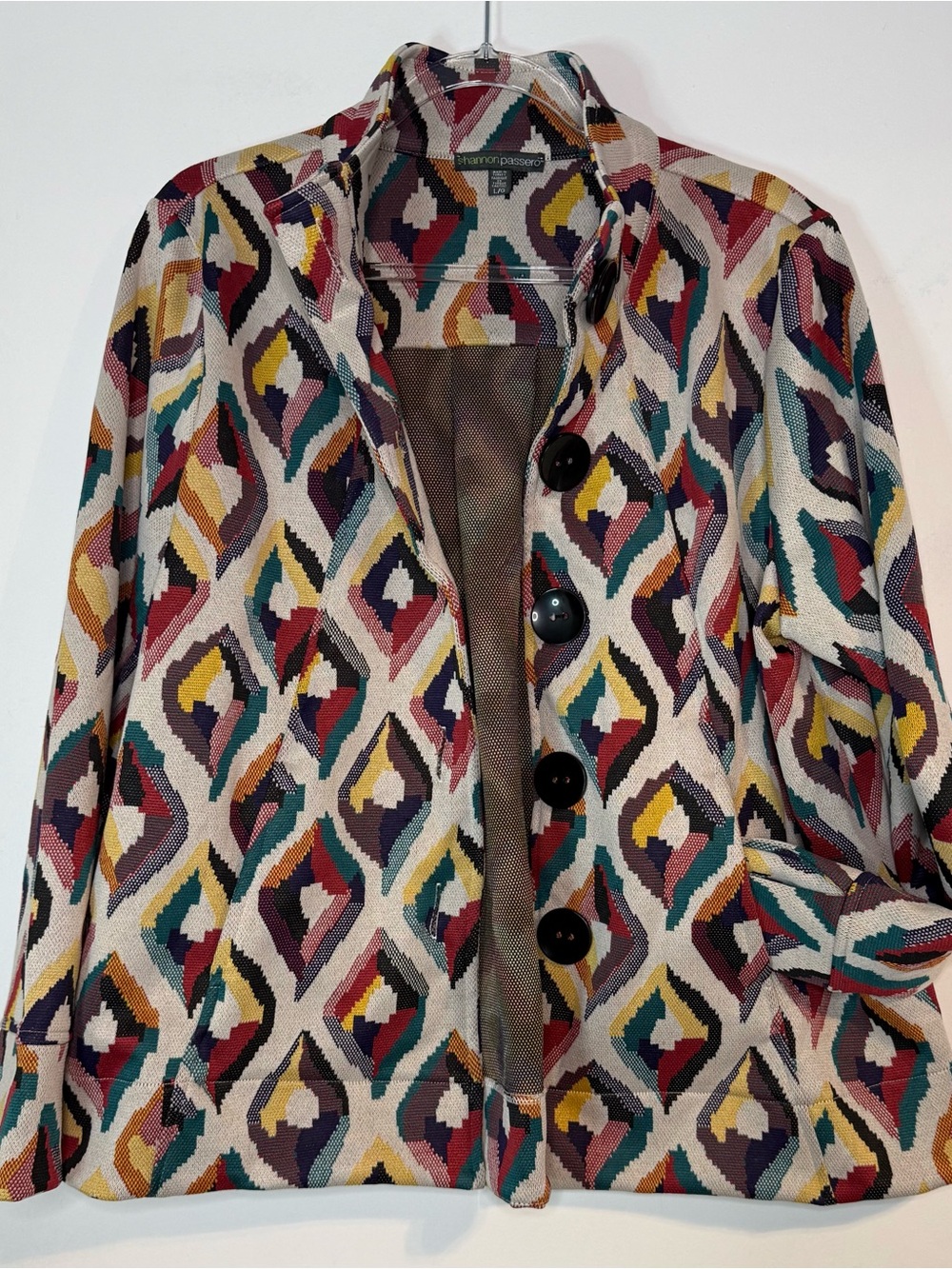 Shannon Passero Jacket Women’s LG Multicolor Geometric Knit Button Blazer